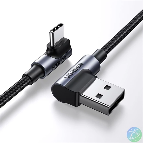 UGREEN Kábel USB 2.0 USB-A - USB-C, 90°-os, 480 Mbps, M/M, 1m, szürke