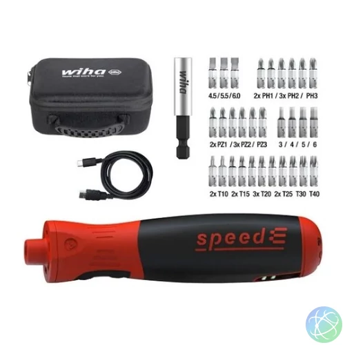 WIHA Csavarhúzó, SpeedE motoros, 12Nm, 30db behajtóheggyel, USB töltővel textil táskában