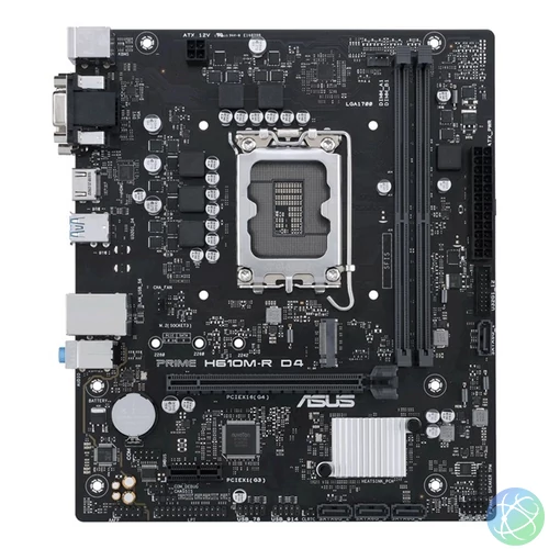 Asus Alaplap - Intel PRIME H610M-R D4-SI (H610, 2xDDR4 3200MHz, 4xSATA3, 1xM.2, HDMI+DVI+VGA)