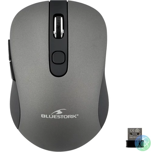 Bluestork Vezeték nélküli Egér - M-WL-OFF60-GREY (1600 DPI, 6 gomb, optikai, szürke)