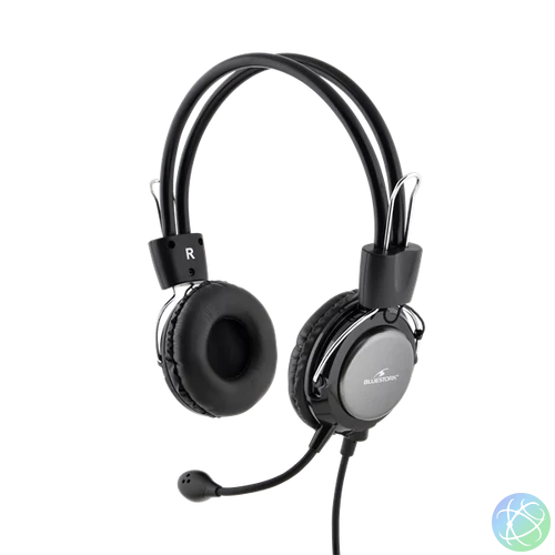 Bluestork Fejhallgató - MC201 Office Headset (mikrofon; hangerő szabályzó, 3,5 Jack, fekete)