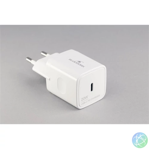 Bluestork Hálózati töltő - PW-20-C (USB-C, 20W, fehér)