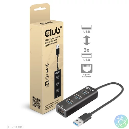 Club 3D USB Hub - CSV-1430A (3.2 USB-A to 3xUSB-A, RJ45)