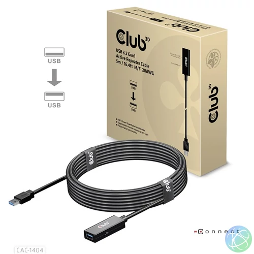 Club 3D kábel - CAC-1404 (3.2 USB-A, M/F, Active Repeater, 5Gbps, 5m)