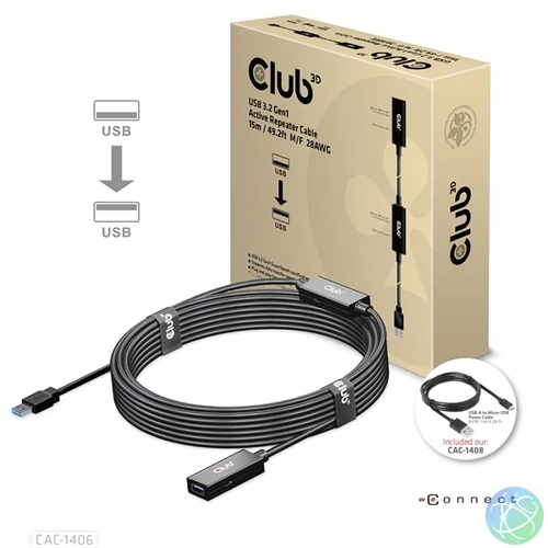 Club 3D kábel - CAC-1406 (3.2 USB-A, Active Repeater, 5Gbps, 15m)