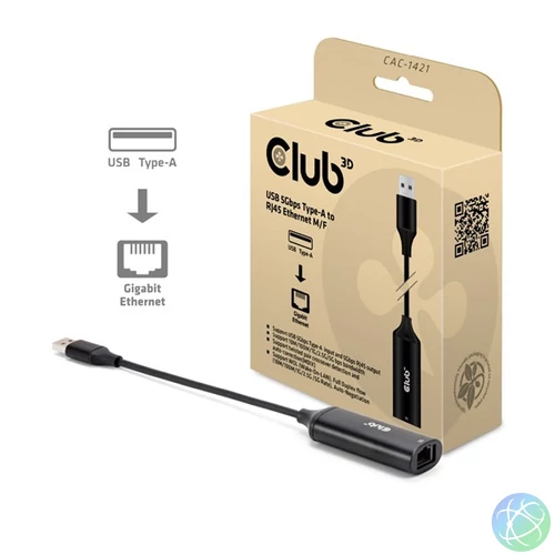 Club 3D Átalakító - CAC-1421 (USB-A to RJ45, 5 GBps, M/F)