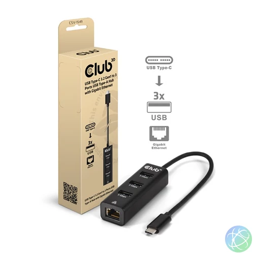 Club 3D USB Hub - CSV-1549 (3.2 USB-C Gen 1 to 3xUSB-A, RJ45,1Gbps)