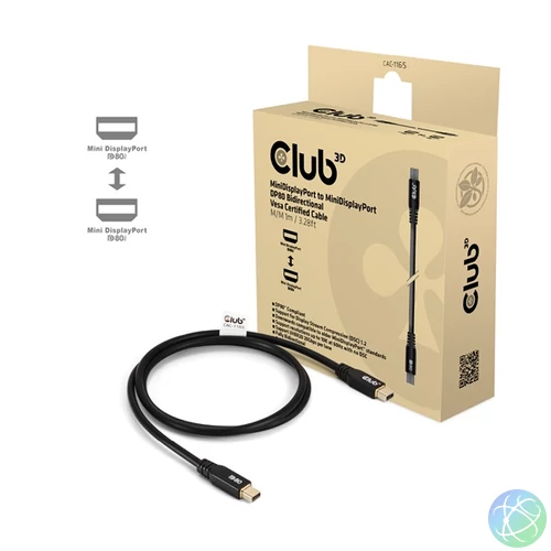Club 3D Kábel - CAC-1165 (Mini DisplayPort  M/M, DP80, 80Gbps, 1m, 4K240Hz/8K60Hz/10K60Hz)