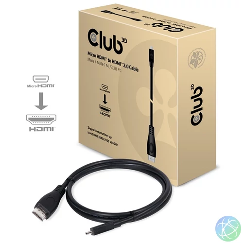 Club 3D Kábel - CAC-1351 (Micro HDMI to HDMI 2.0, 4K60Hz, 1m, Bi-Directional)