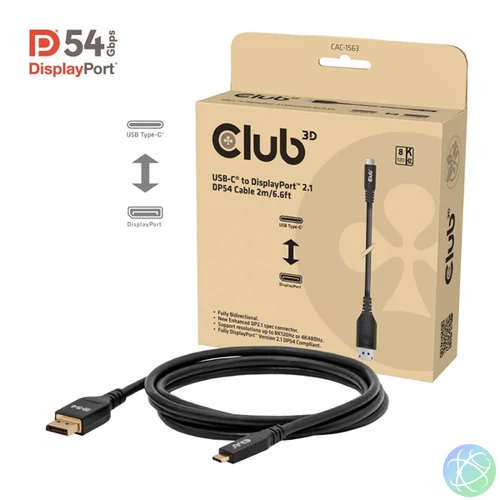 Club 3D Kábel - CAC-1563 (USB-C to DisplayPort 2.1, 8K120Hz, 2m, M/M)