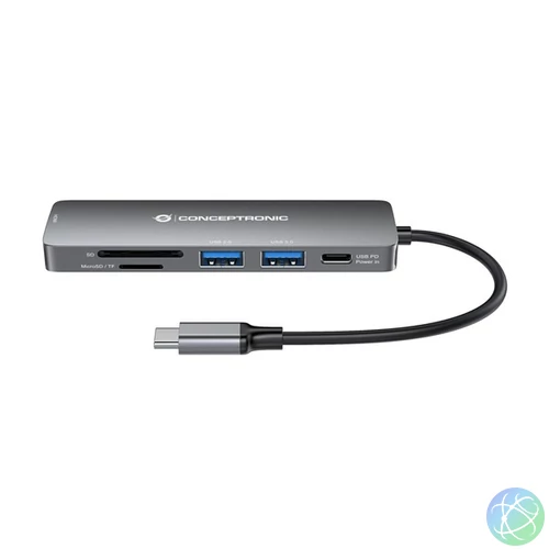 Conceptronic Notebook Dokkoló - DONN11G (USB-C to HDMI+USB-C PD:60W+USB-A 3.0+2.0, ezüst)