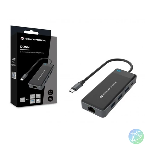 Conceptronic Notebook Dokkoló - DONN14G (USB-C to 2xHDMI+USB-C PD:100W+3xUSB-A+RJ-45, fekete)