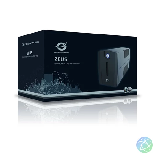 Conceptronic Szünetmentes  850VA - ZEUS02ES (2x Schuko, line-interaktív, RJ45 vonalvédelem, USB, fekete)