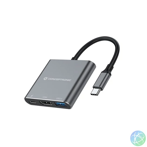 Conceptronic Notebook Dokkoló - DONN18G (USB-C to HDMI/USB-C PD/USB 3.0)