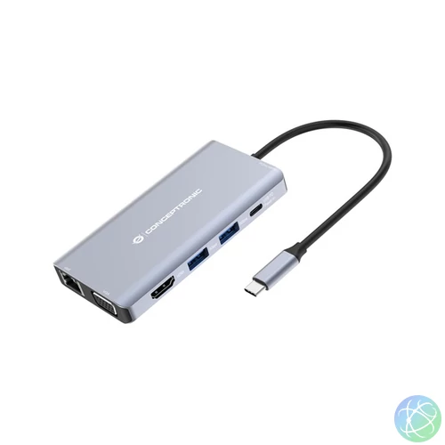 Conceptronic Notebook Dokkoló - DONN20G (USB-C to HDMI/VGA/USB-C PD/USB 3.0/SD/TF/GbE/AUX)