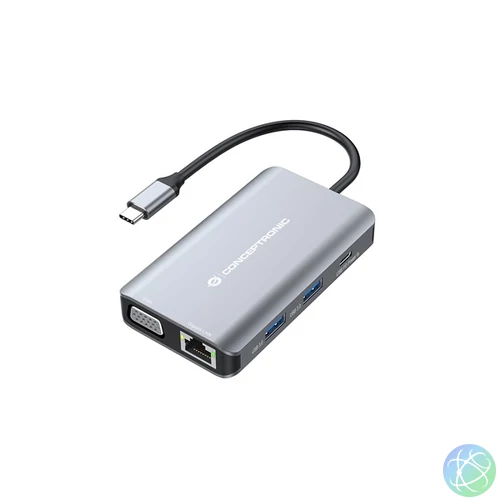 Conceptronic Notebook Dokkoló - DONN21G (USB-C to HDMI/VGA/USB-C PD/USB 3.0/GbE)