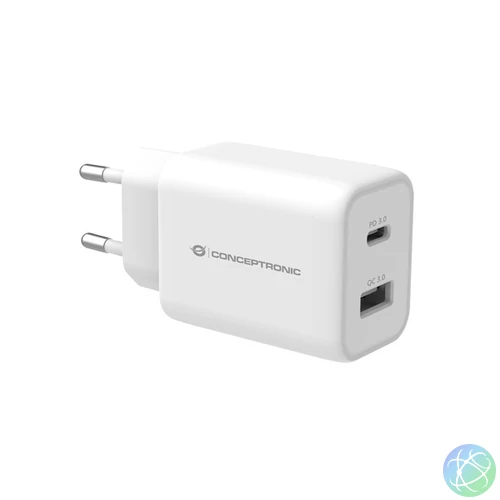 Conceptronic telefon töltő adapter - ALTHEA11W (USB-C+USB-A, 33W, fehér)