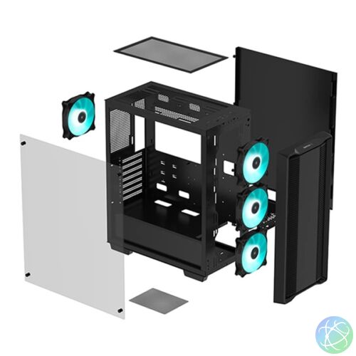 DeepCool Számítógépház - CC560 (fekete, ablakos, 4x12cm ventilátor, Mini-ITX / Mico-ATX / ATX, 1xUSB3.0, 1xUSB2.0)