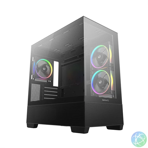 DeepCool Számítógépház - CG380 3F (fekete, ablakos, 3x12cm A-RGB, BTF, mATX, 2xUSB3.0, 1xUSB2.0)