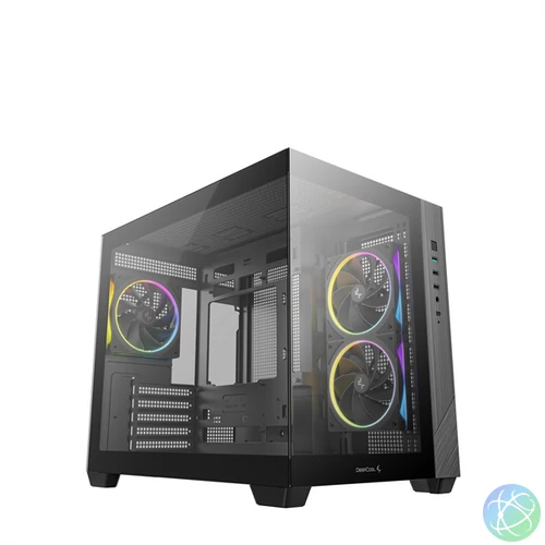 DeepCool Számítógépház - CG330 3F (fekete, ablakos, 3x12cm A-RGB, BTF, mATX, 2xUSB3.0, 1xUSB2.0)