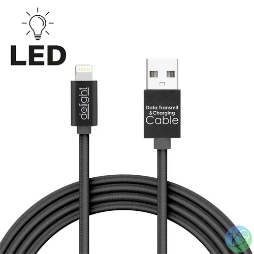 Delight kábel - Iphone Lightning töltőkábel, 1m, fekete)