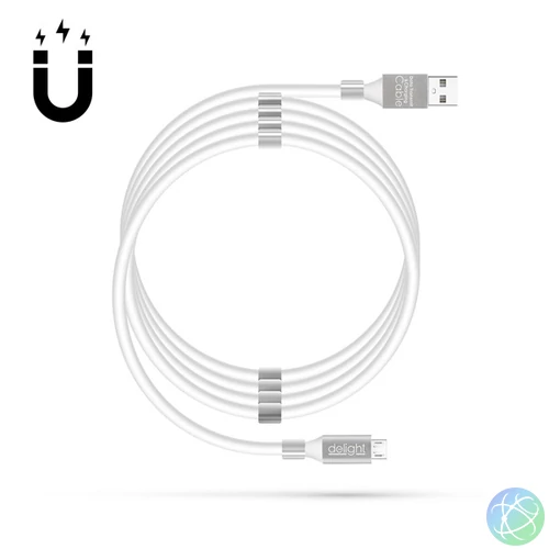 Delight kábel - MicroUSB mágneses adat és töltőkábel, 2A, 1,2m, fehér