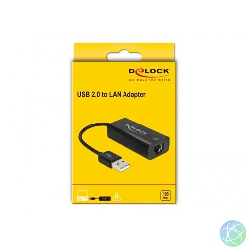 Delock Átalakító - 62595 (USB2.0 -> Lan RJ45, Fekete)