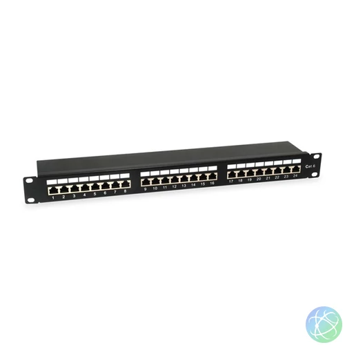 Equip Patch panel - 326425 (24 port, Cat6, 1U, árnyékolt, fekete)