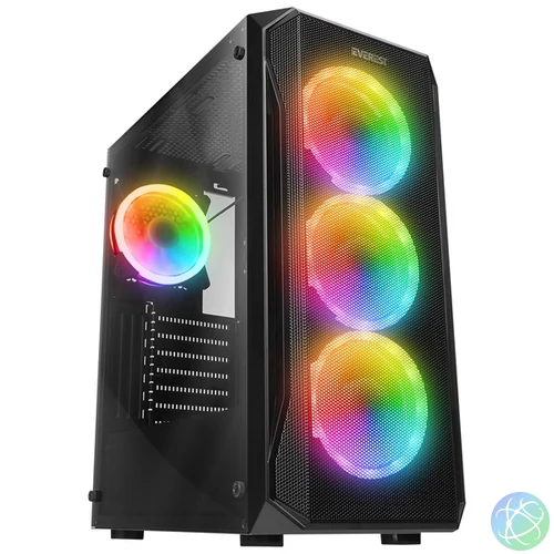 Everest Számítógépház - X-RACER (fekete; üveg; ATX; alsó táp; 4x120mm LED, 1xUSB3.0 + 2xUSB2.0)