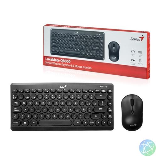 Genius Billentyűzet/Egér Kit - Luxemate Q8000 (Vezeték mélküli, USB, vékony, halk, kis méretű, fekete)