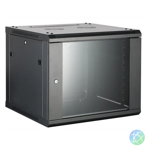 Hikvision Rackszekrény - 19" fali kivitel (6U, 600x600x370, fekete, egyrekeszes, üvegajtós, max.60 kg)