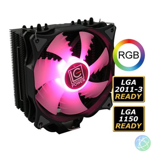 LC-Power CPU Cooler - LC-CC-120-RGB (max. 98,54 m3/h, 4pin csatlakozó, 4 db heatpipe, 12cm, PWM, LED)