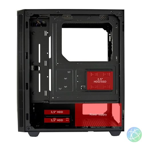 LC-Power Számítógépház - 707B - Strike Force X (fekete, fekete belső, ablakos, mATX/ATX, 1xUSB3.0, 2xUSB2.0)