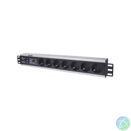 Manhattan elosztó - 19" 1.5U Rackmount elosztó, 7 aljzat,  3m, túlfeszültség védelem, PDU