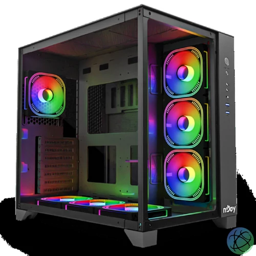 NJOY Számítógépház -  AURA (fekete, ablakos, ATX, 7x12cm, 2xUSB3.0, 1x USB-C)