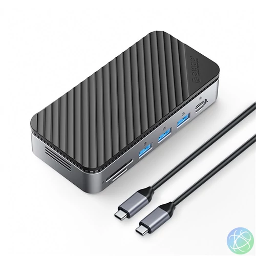 Orico Notebook Dokkoló - M2P11-BK (Bemenet: USB-C, Kimenet: HDMI/DP/USB-A+C/RJ45/M.2/PD100W, sötétszürke)