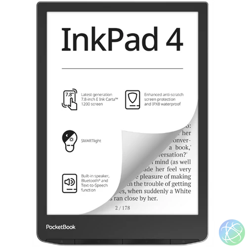 POCKETBOOK e-Reader PB743G INKPad4 Ezüst (7,8" E-Ink,háttérvilágítás, 2x1GHz,32GB,2000mAh,wifi, BT, mSD)