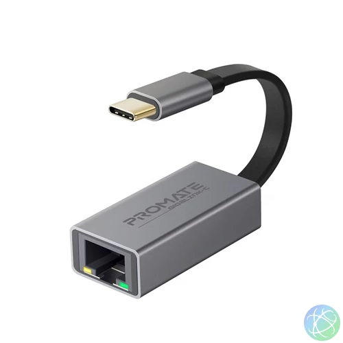 Promate Átalakító - GIGALINK C (USB-C adapter, 1000 Mbps, RJ45, szürke)