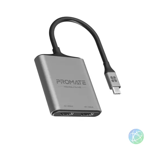 Promate Átalakító - MEDIALINK H2 (USB-C adapter, 2x4K HDMI, szürke)