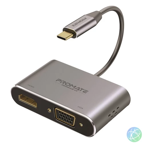 Promate Átalakító - MEDIALINK C2 (USB-C adapter, 1x4K HDMI, 1xVGA, szürke)