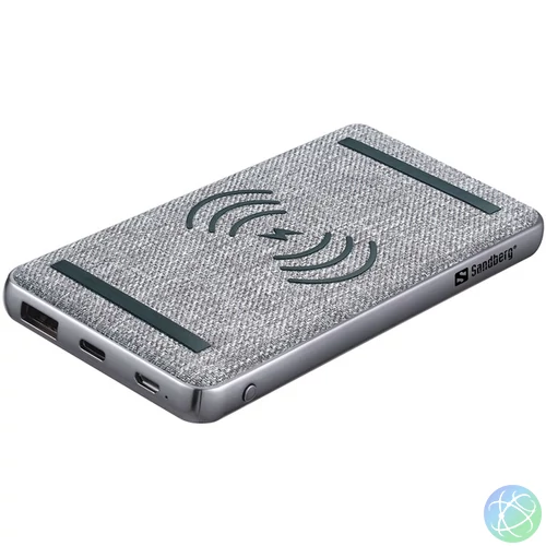 Sandberg Akkubank - Powerbank 10000 PD20W+Wireless (Csatlakozók: MicroUSB/USB-C/USB-A, vezeték nélküli telefontöltés)