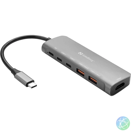 Sandberg Notebook Dokkoló - USB-C Dock HDMI + 2xUSB-A + 2xUSB-C + PD100W