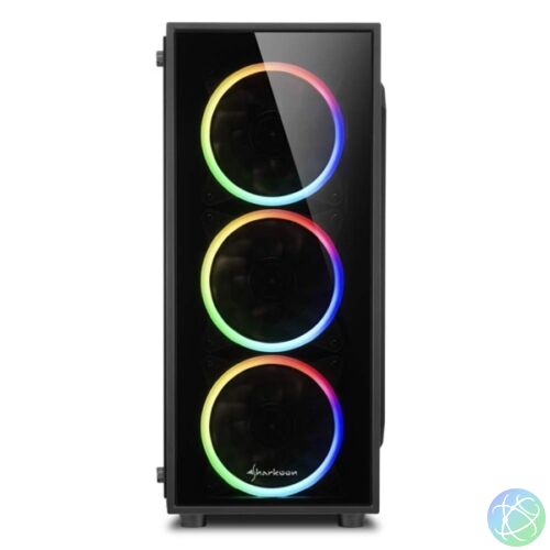 Sharkoon Számítógépház -  TG4 RGB (fekete; üveg oldal; alsó táp; ATX; 4x120mm RGB Ventillátor; 2xUSB3.0; I/O)