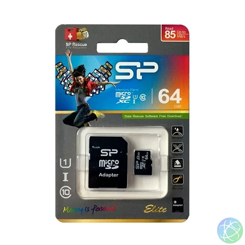 Silicon Power MicroSD kártya -  64GB microSDXC Elite UHS-1 U1 + adapter
