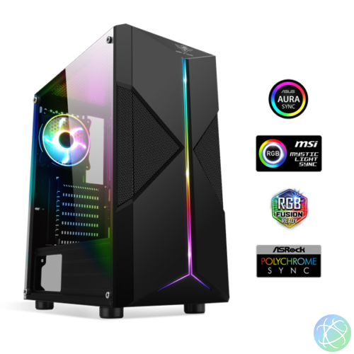 Spirit of Gamer Számítógépház - CLONE 3 RGB (fekete, ablakos, 8x12cm ventilátor, alsó táp,  ATX, 1xUSB3.0, 2xUSB2.0)
