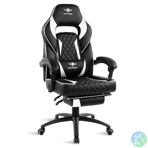 Spirit of Gamer szék - MUSTANG White (állítható dőlés/magasság; kihajtható lábtartó; max.120kg-ig, fehér)