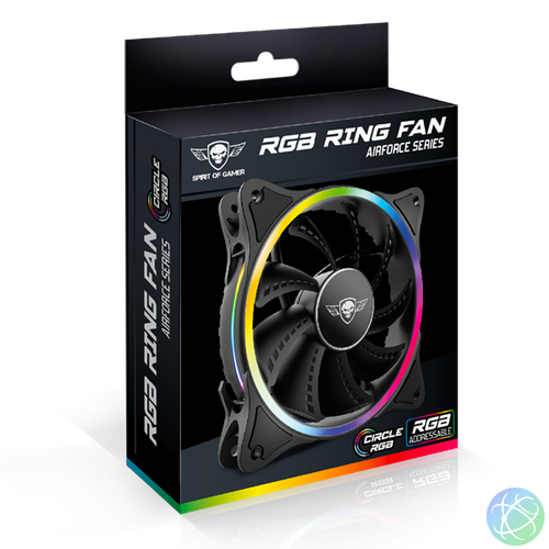 Spirit of Gamer Cooler 12cm - CIRCLE RGB V120EX (25,3dB; max. 39,6 m3/h; 3pin csatlakozó(Molex); ház hűtésre, RGB LED)