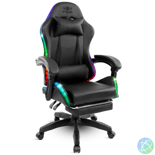 Spirit of Gamer szék - SIRIUS (RGB, állítható dőlés/magasság; kihajtható lábtartó; max.120kg-ig, fekete)