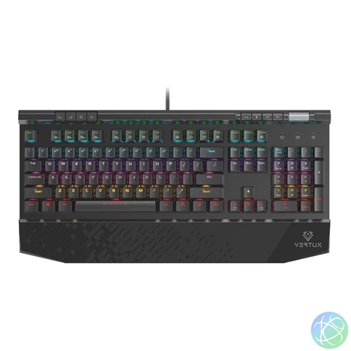 Vertux Billentyűzet - TUNGSTEN (Vezetékes, Mechanikus, Full Anti-Ghosting, EN, RGB LED, csuklótámasz, fekete)