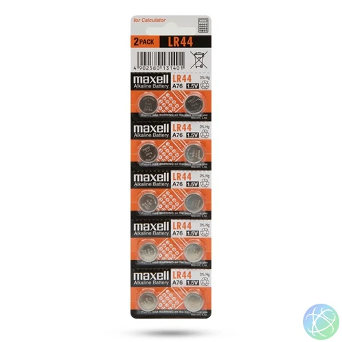 Maxell Elem - A76 gombelem, LR44, 1,5V, 10db-os